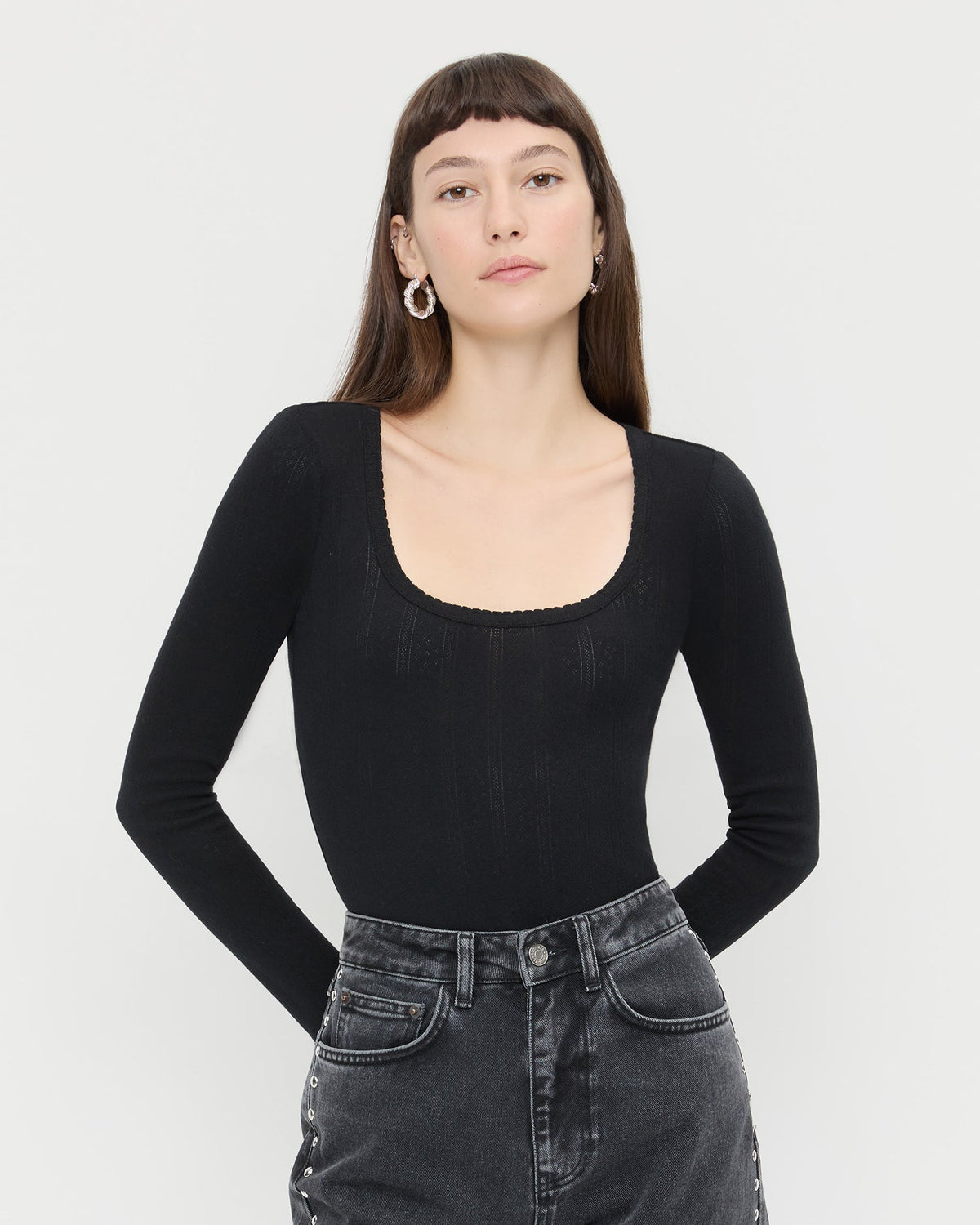Loeffler Randall Great Value - Kaya Pointelle Long-Sleeve Bodysuit